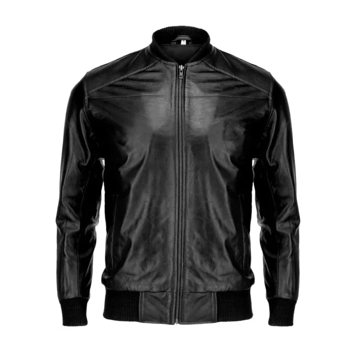 New 70's Retro Bomber Jacket Mens Black Classic Soft Leather Jacket - Image 2