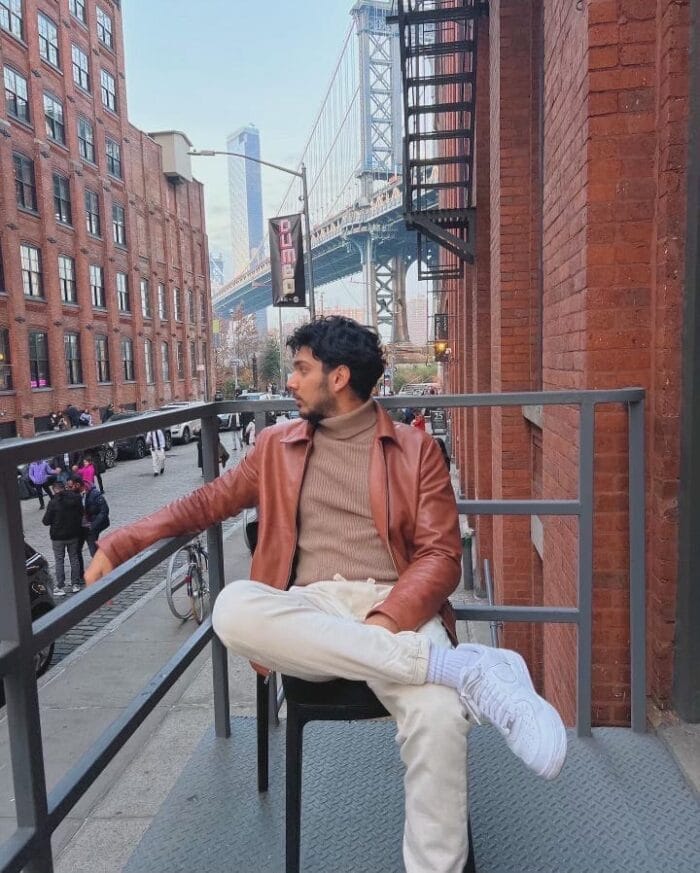 Men's Spread Collar Slim Fit Brown Genuine Leather Fashion Jacket - Image 2