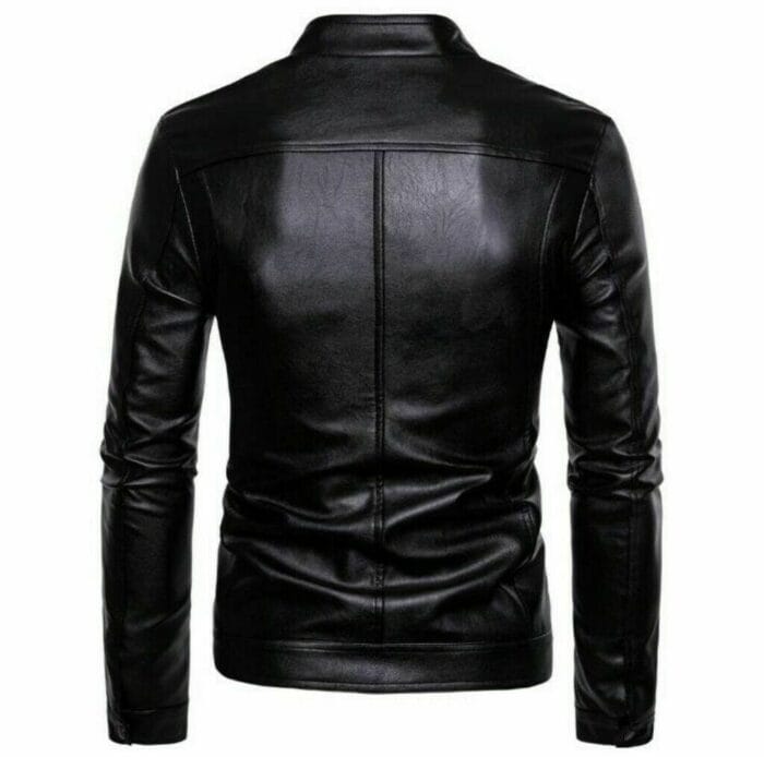 Men's Motorcycle Biker Leather Jacket Stand Collar Long sleeve Zipper Slim Fit - Image 5