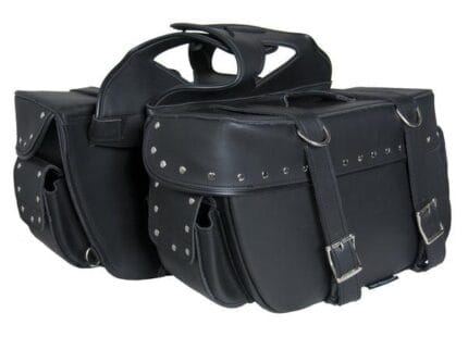 Two Strap Motorcycle Leather SaddleBag W/ Studs