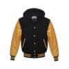 Men's Letterman Black Varsity Jacket Genuine Leather Sleeves - Golden