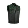 Men's Black Leather Vest w/ Green Diamond Stitch