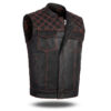 Men's Orange Diamond Stitch Leather Biker Vest