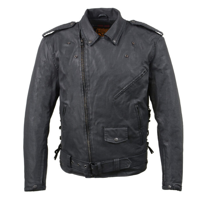 Men's Waxed Denim Moto Jacket With Armor - Image 2