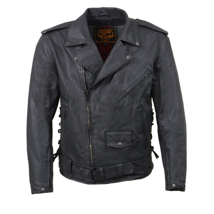 Men's Waxed Denim Moto Jacket With Armor - Image 4