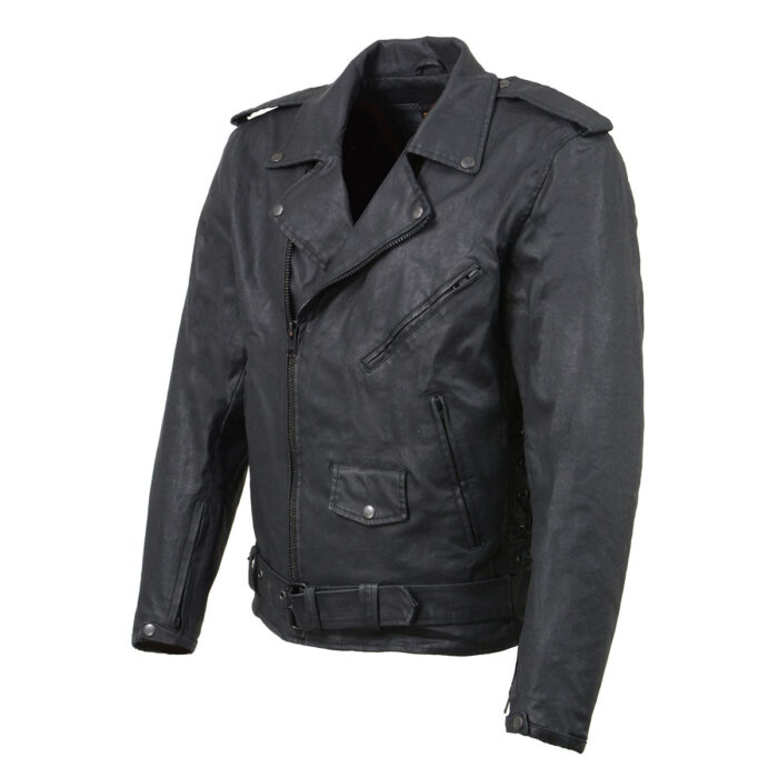 Men's Waxed Denim Moto Jacket With Armor - Image 6