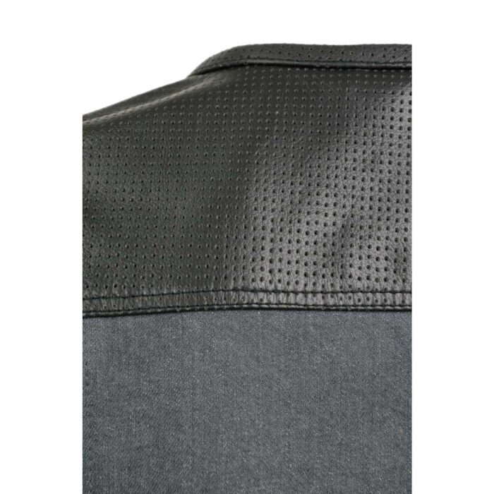 Men's Gray Perforated Leather and Denim Combo Vest w/ Dual Hidden Closure - Image 4