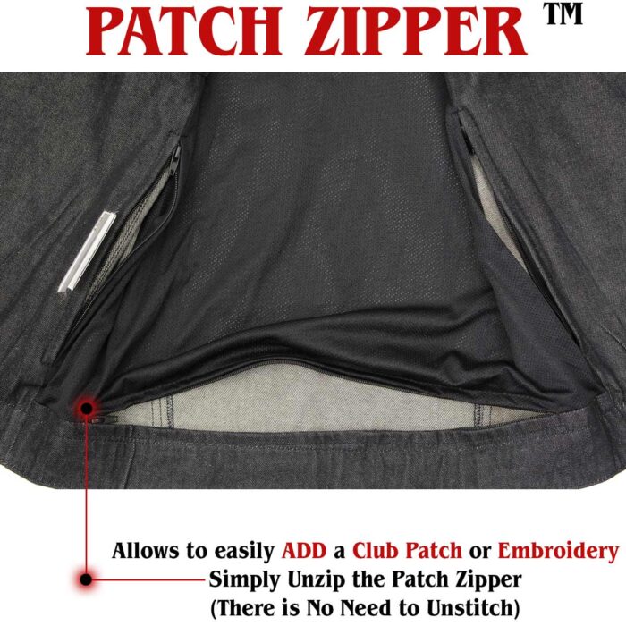 Men's Black Perforated Leather and Denim Combo Vest w/ Dual Hidden Closure - Image 12