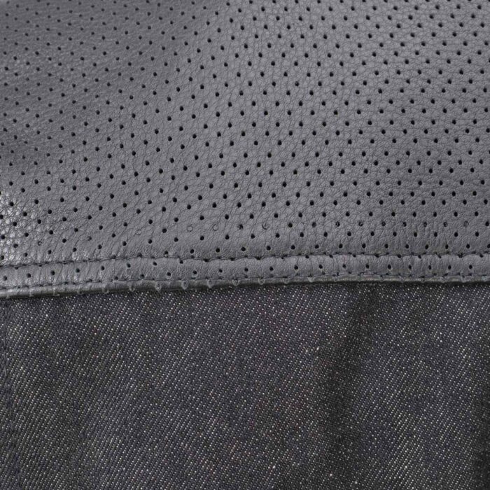 Men's Black Perforated Leather and Denim Combo Vest w/ Dual Hidden Closure - Image 10