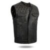 Men's Gold Diamond Stitch Leather Motorcycle Vest