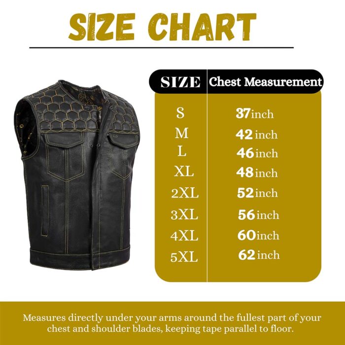 Men's Gold Diamond Stitch Leather Motorcycle Vest - Image 2