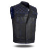 Men's Blue Diamond Stitch Leather Motorcycle Vest